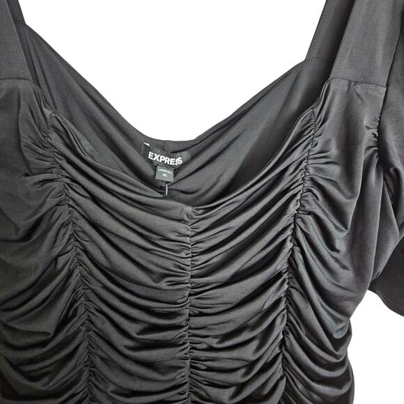 Express Blouse Peplum Blouse Puff Sleeve Blouse Ruched Blouse XL Black NEW - Picture 2 of 11